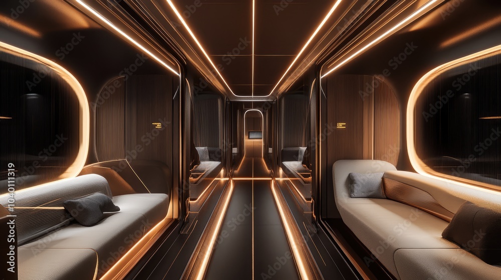 Modern Interior of Futuristic Train Carriage Modern Interior of Futuristic Train Carriage