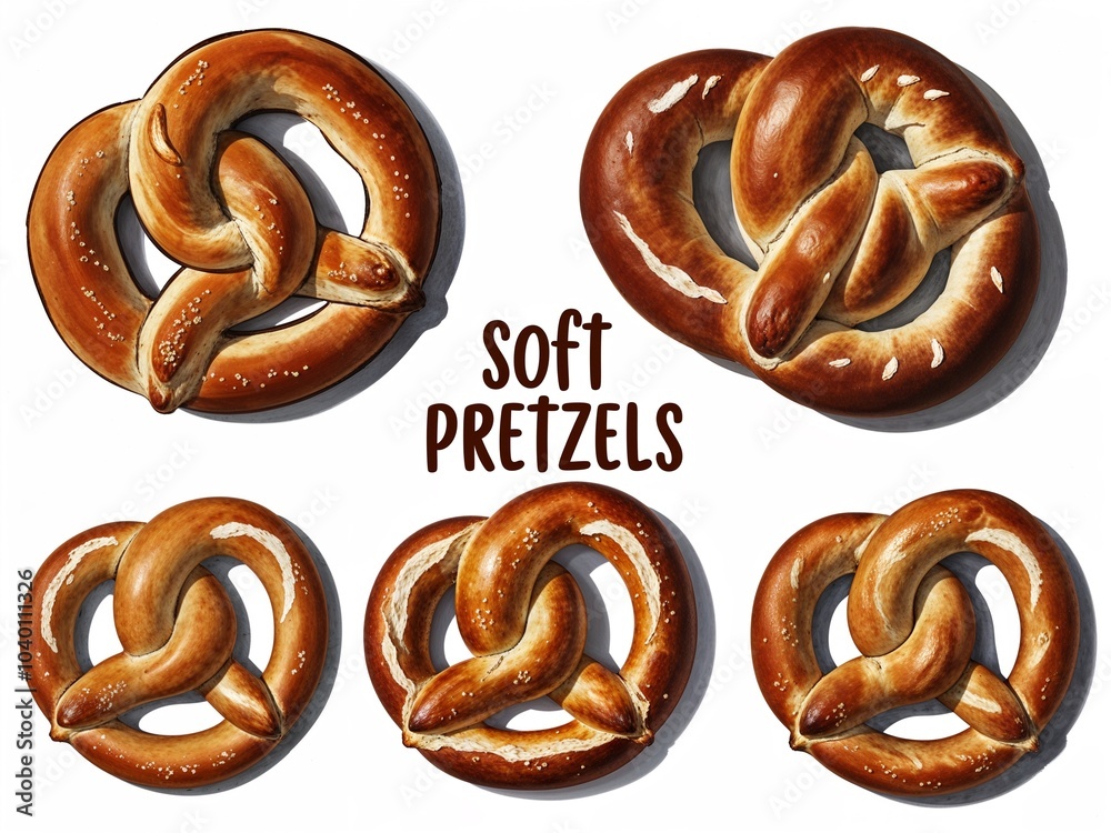 Soft pretzels hand drawn painted painting illustration on plain white background Soft pretzels hand drawn painted painting illustration on plain white background