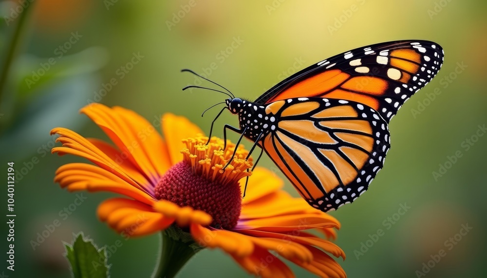 Natures beauty in a frame A Monarch butterfly and a vibrant flower Natures beauty in a frame A Monarch butterfly and a vibrant flower