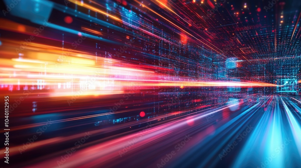 Abstract light streaks and geometric shapes in motion on a futuristic tech background. Abstract light streaks and geometric shapes in motion on a futuristic tech background.