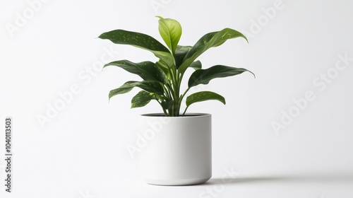 Stylish indoor plants in modern white pots set on a simple white background, showcasing clean lines and luxurious home decor.