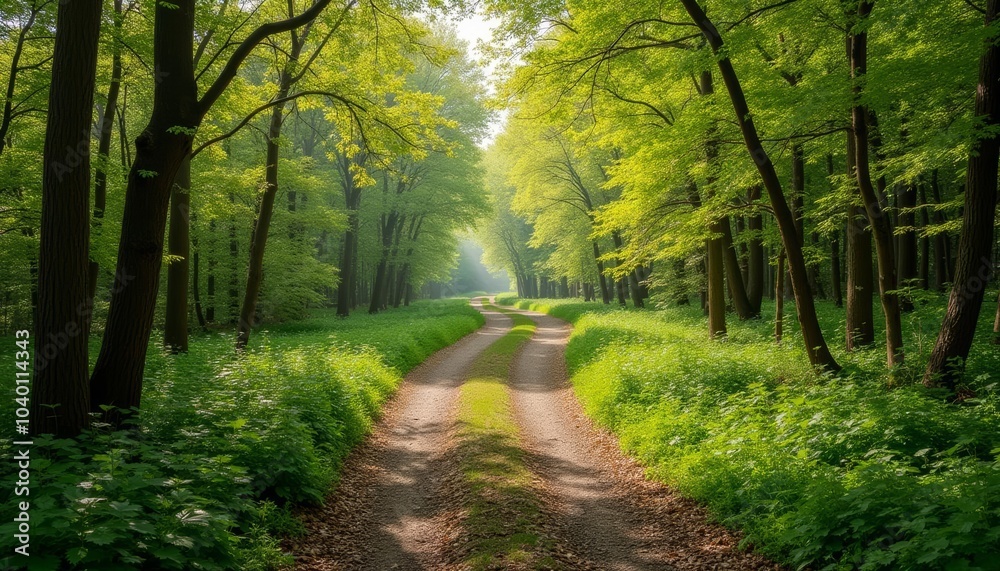 Naklejka premium A serene forest path inviting exploration
