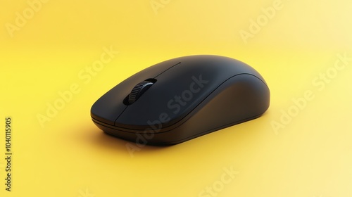 Black wireless mouse on yellow background