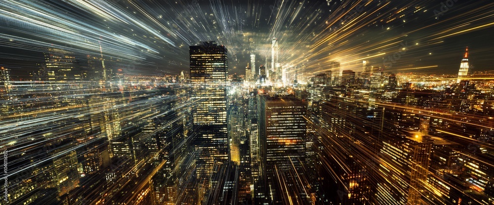 Abstract long exposure of a modern city at night with light trails. Abstract long exposure of a modern city at night with light trails.