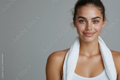 Beautiful Woman in Athletic Wear with Towel