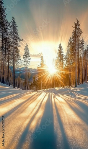 A golden winter sunset illu...