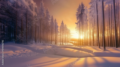 A golden winter sunset illu...