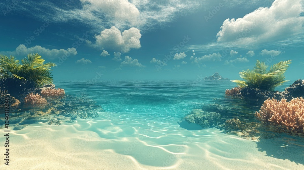 African coral atoll with clear waters and sandy beaches, leaving room for text African coral atoll with clear waters and sandy beaches, leaving room for text
