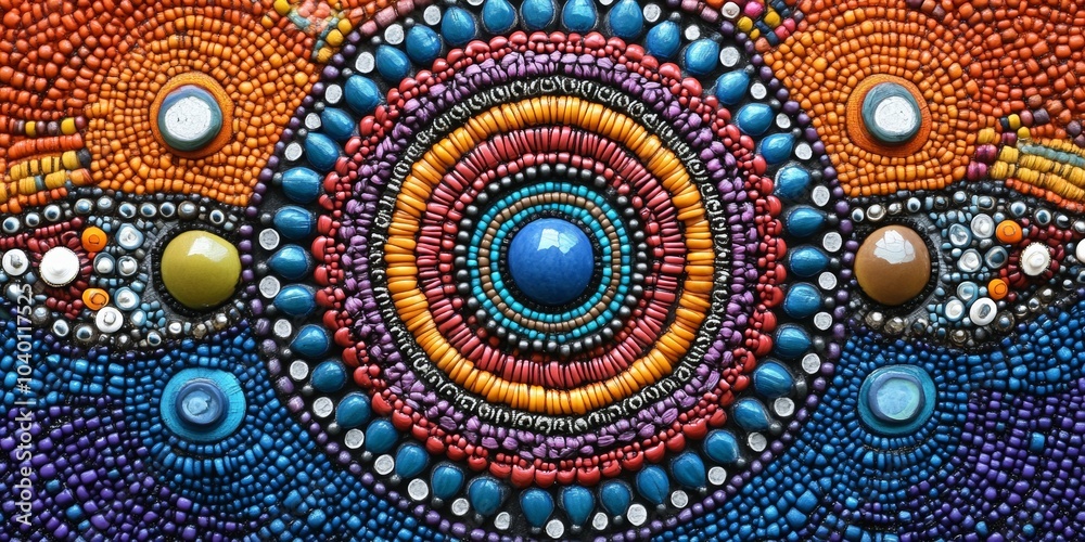 Vibrant Mandala Textile Design, African beadwork influences, intricate patterns, rich colors, traditional artistry, cultural heritage Vibrant Mandala Textile Design, African beadwork influences, intricate patterns, rich colors, traditional artistry, cultural heritage