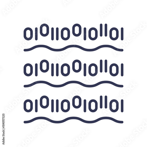 Binary code with wavy lines symbolizes data flow and digital communication.