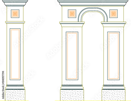 Vector sketch illustration silhouette design drawing detail of classic vintage Roman Greek gate