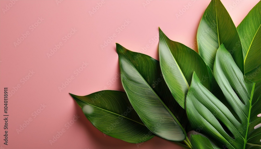 Fototapeta premium a cluster of green foliage resting on a pink background adjacent to one another
