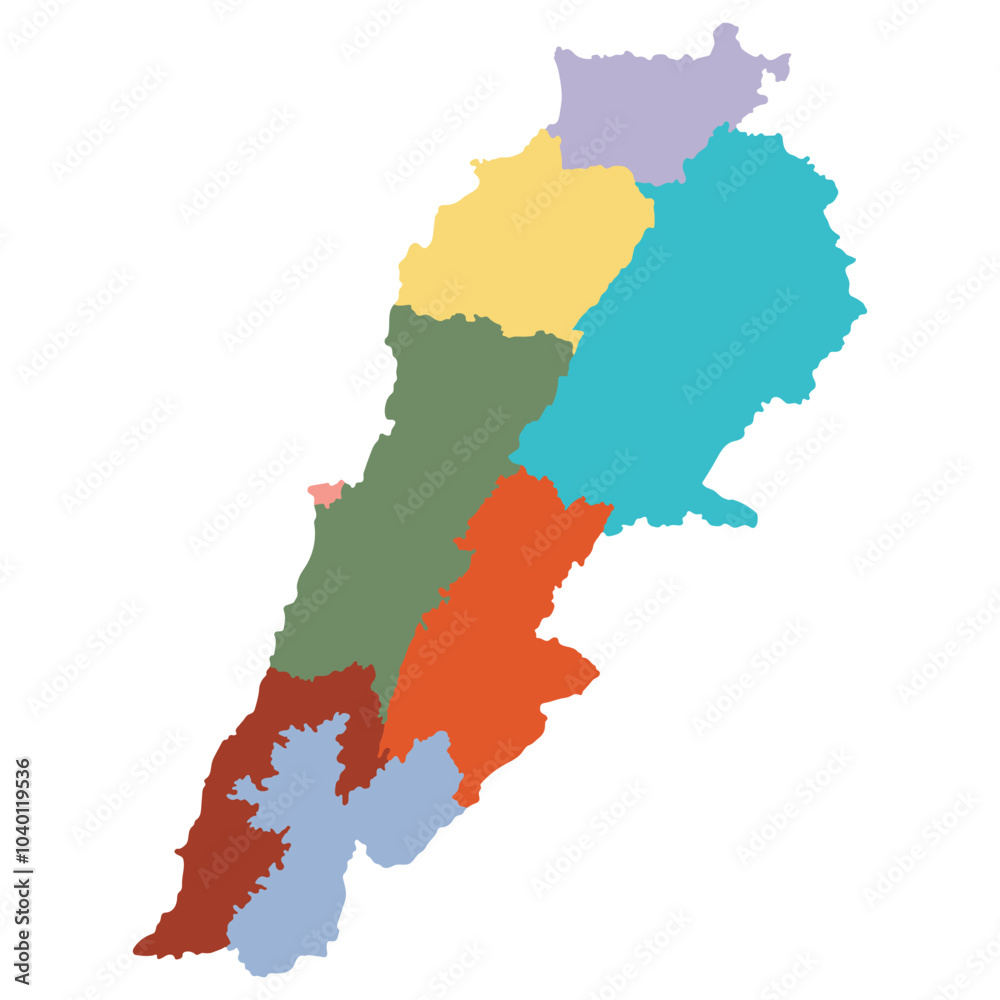 Obraz premium Lebanon map. Map of Lebanon in administrative provinces in multicolor