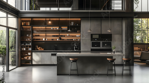 modern kitchen interior with kitchen