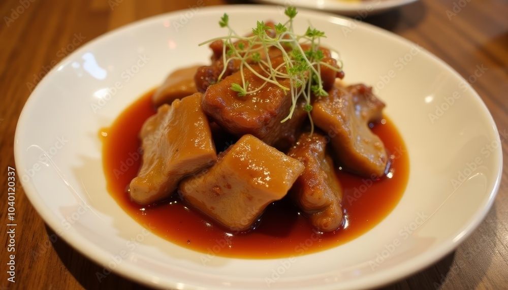 Deliciously glazed meat ready to be savored Deliciously glazed meat ready to be savored