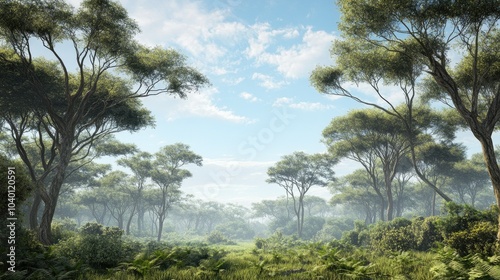 Wallpaper Mural African forest with tall trees and a clear sky above, leaving room for copy Torontodigital.ca