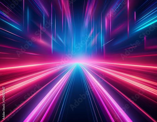 abstract background with pink blue glowing neon lines and bokeh lights