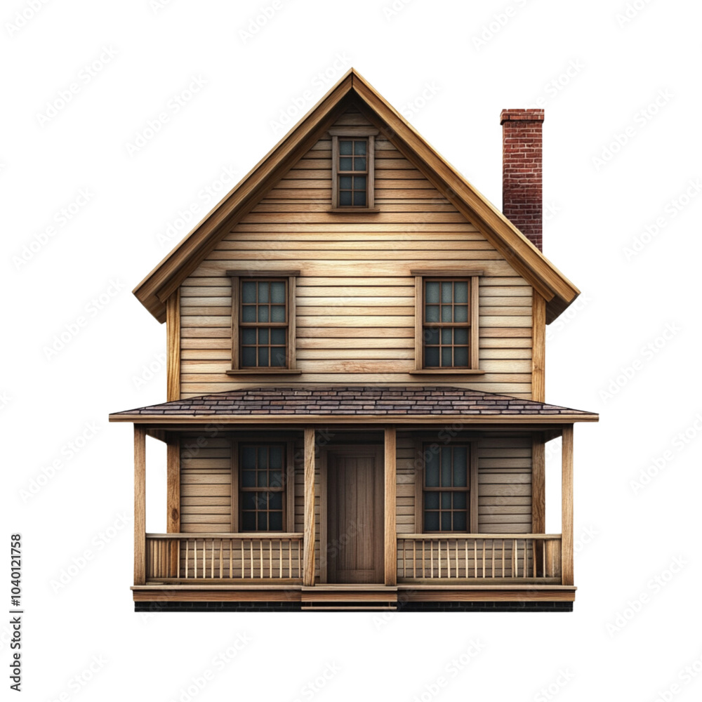 a modern rustic house with wooden walls, front view on a white background a modern rustic house with wooden walls, front view on a white background