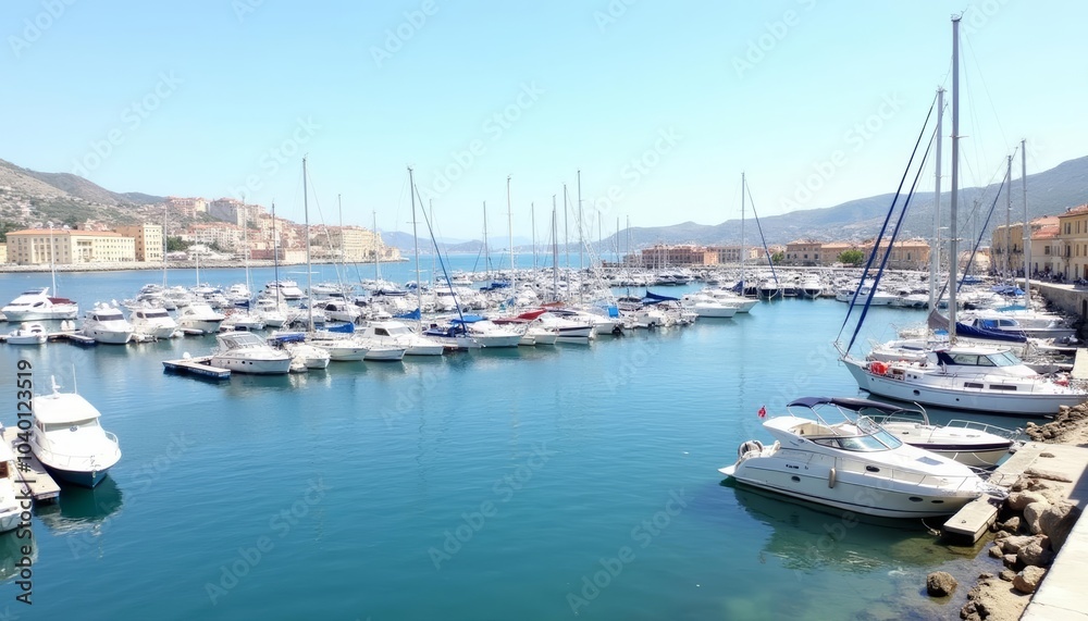 Vibrant marina with sailboats under a clear sky Vibrant marina with sailboats under a clear sky