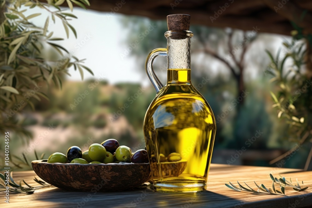 Greek olive oil bottle table food. Greek olive oil bottle table food.