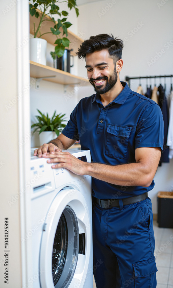 Expert Indian Technician Repairing Washing Machine for Home Maintenance Expert Indian Technician Repairing Washing Machine for Home Maintenance