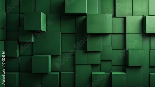 Modern Minimalist Green Abstract Background with 3D Geometric Squares