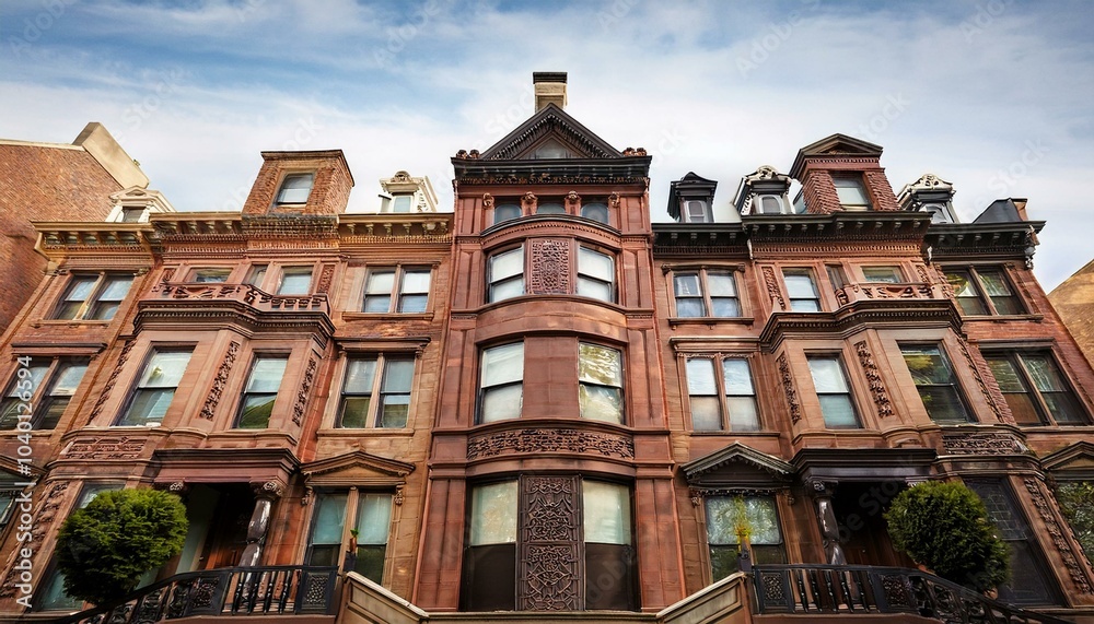 Fototapeta premium historic brownstone with detailed masonry