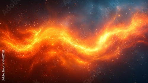 Abstract fiery orange and blue nebula in space.