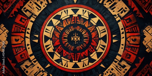 Polynesian Mandala Stencil Art, intricate tribal symbols, bold lines, oceanic inspiration, earthy tones, harmonious design