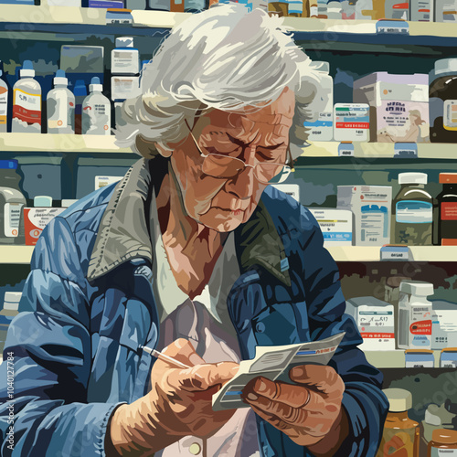 Elderly lady buys medication in the pharmacy, Health Care Costs, Health care