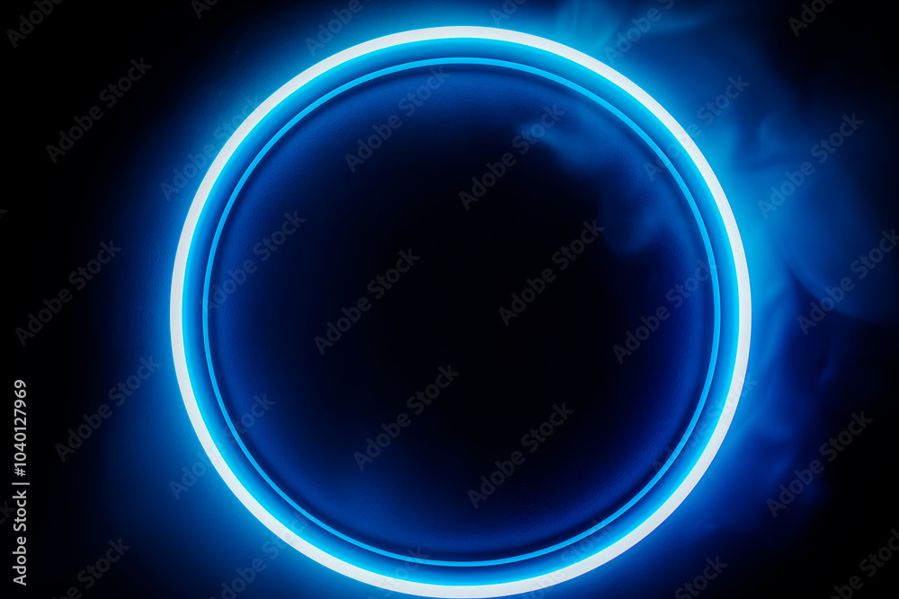 blue neon light circle on dark background