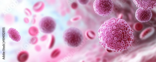 Immune cells circulating through the bloodstream, realistic view, colorful plasma, soft lighting   for scientific posters