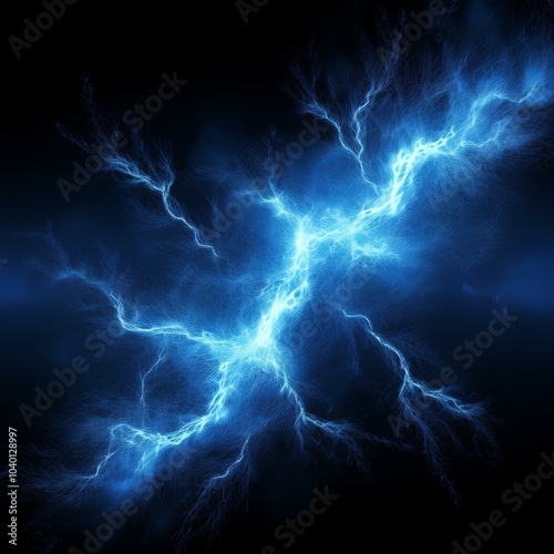 realistic thunder light and blue smoke cloud bottom frame mysterious lightning glow border wide panoramic element