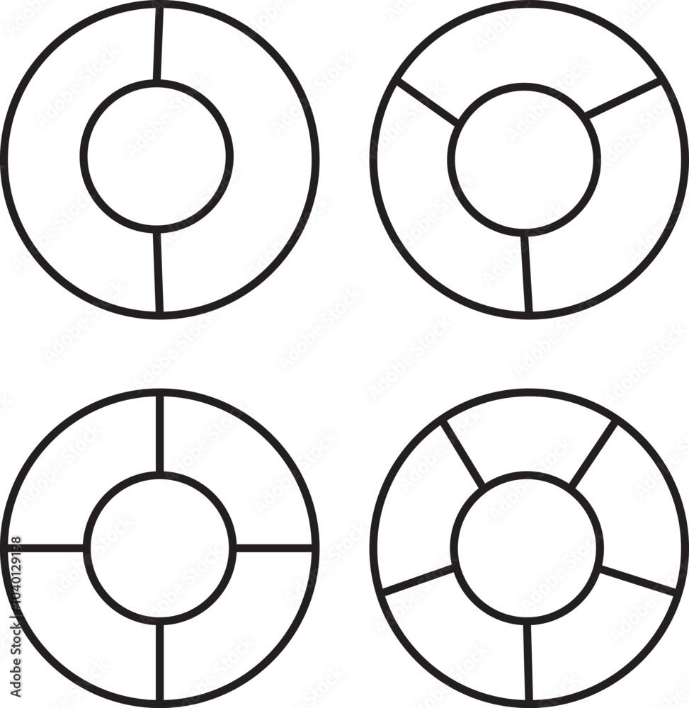 Pie chart infographic collection with 3,4,5,6 and 7,8 sections or steps. Set of circle diagram, infographic design. Infographic element. Pie chart infographic collection with 3,4,5,6 and 7,8 sections or steps. Set of circle diagram, infographic design. Infographic element.