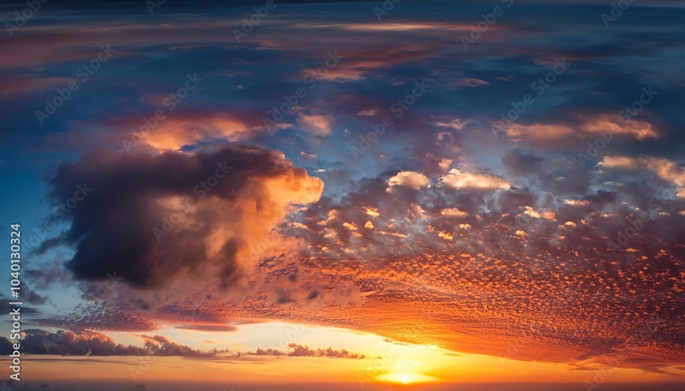 Fototapeta premium sky replacement with morning sunrise and cloudy reddish glow extreme close up