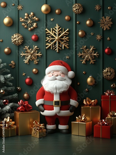 3D Cheerful Santa Claus with Festive Decorations