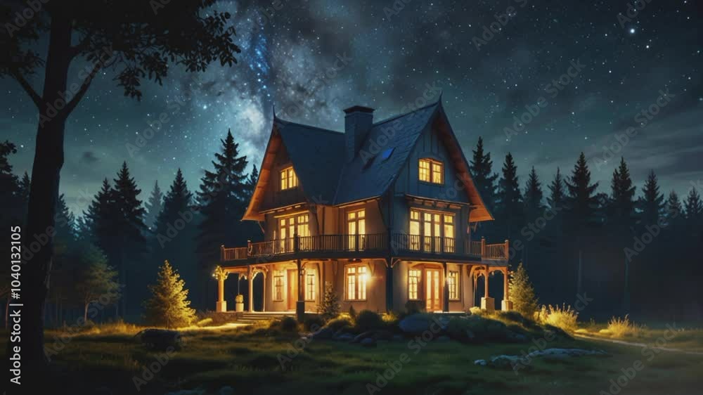 Shining house in the middle of the forest, smooth 4K virtual video animation background Shining house in the middle of the forest, smooth 4K virtual video animation background