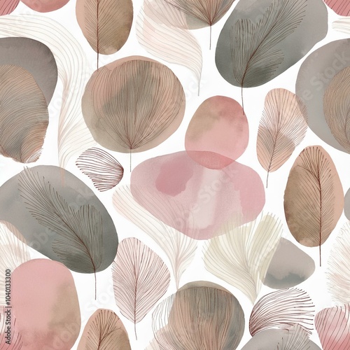 watercolor abstract shapes and forms in dusty pink beige brown gray pastel colors seamless pattern on white background