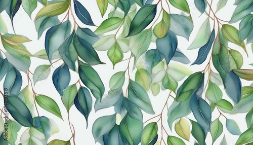watercolor hanging eucalyptus leaves seamless pattern