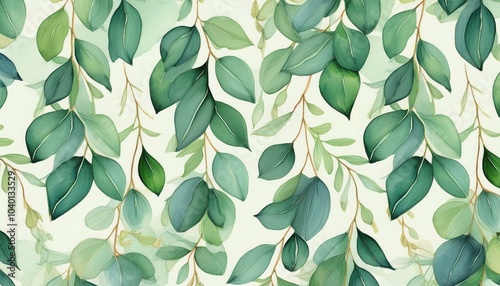 watercolor hanging eucalyptus leaves seamless pattern