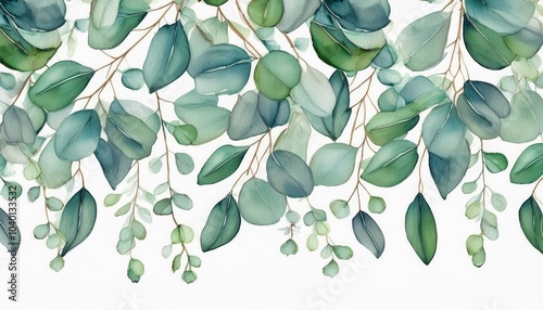 watercolor hanging eucalyptus leaves seamless pattern