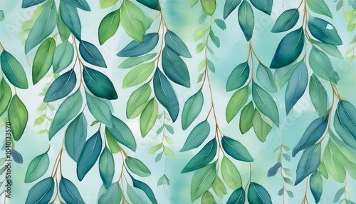 watercolor hanging eucalyptus leaves seamless pattern