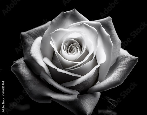 white rose in black background close up monochrome high contrast backlighting shallow depth of field soft focus grayscale blurred edges ethereal and mysterious atmosphere