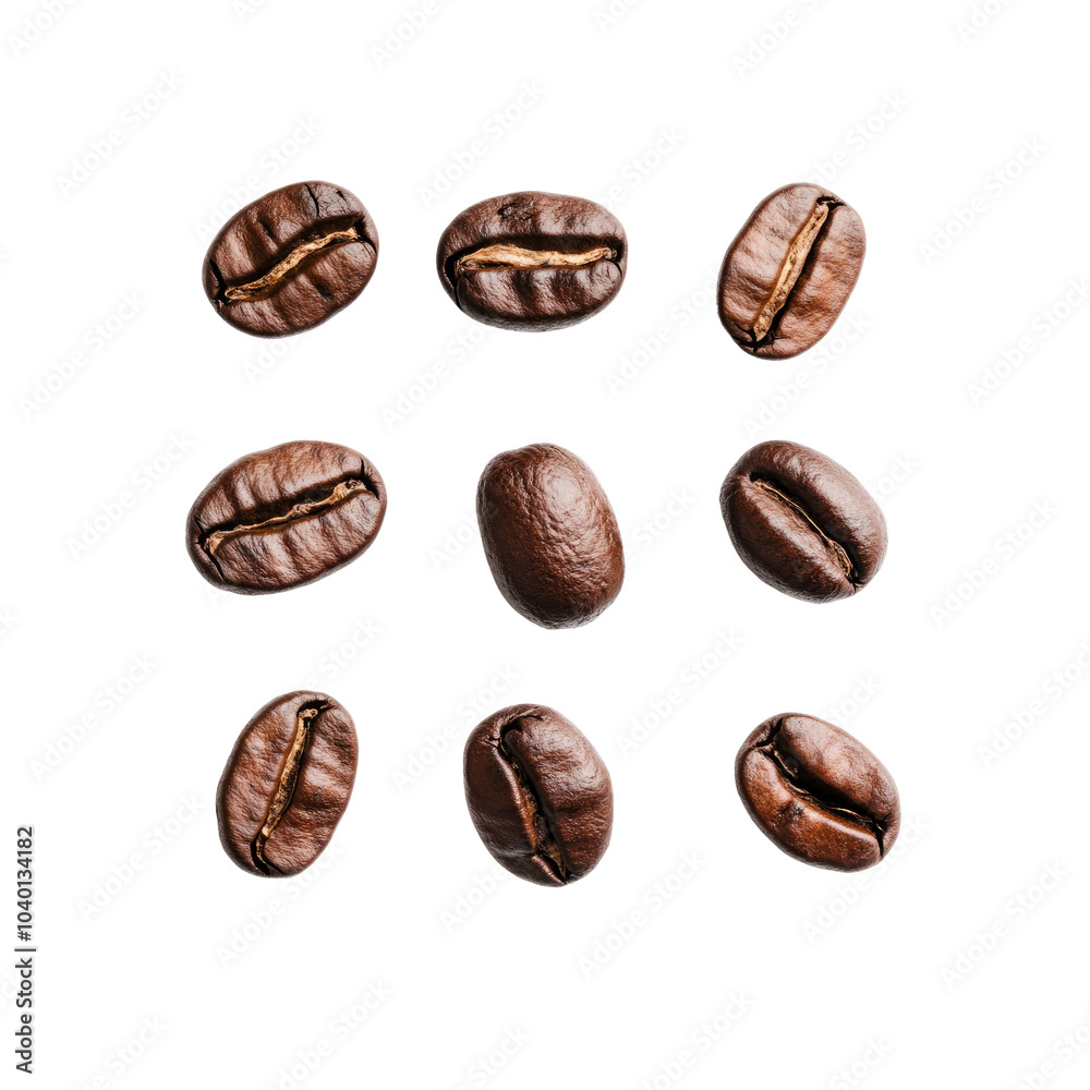 Nine Roasted Coffee Beans on White Background Nine Roasted Coffee Beans on White Background