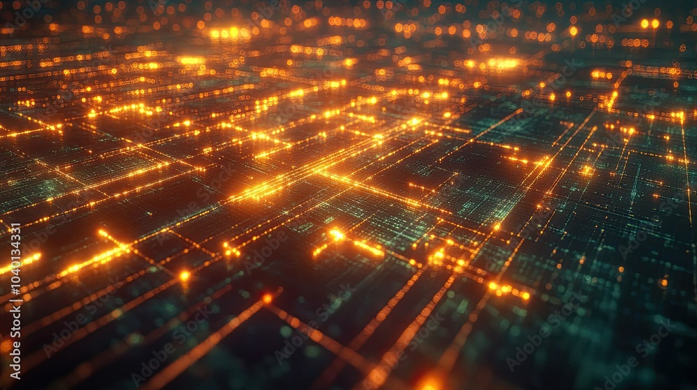Digital grid glowing with data streams, perfect for tech process visuals Digital grid glowing with data streams, perfect for tech process visuals
