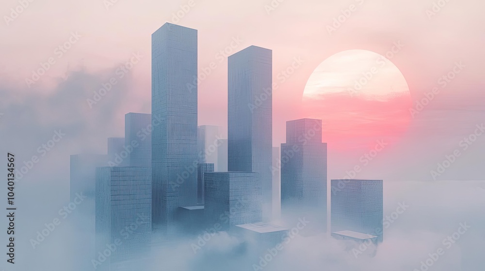 Fototapeta premium A minimalistic skyline with just a few geometric shapes representing buildings