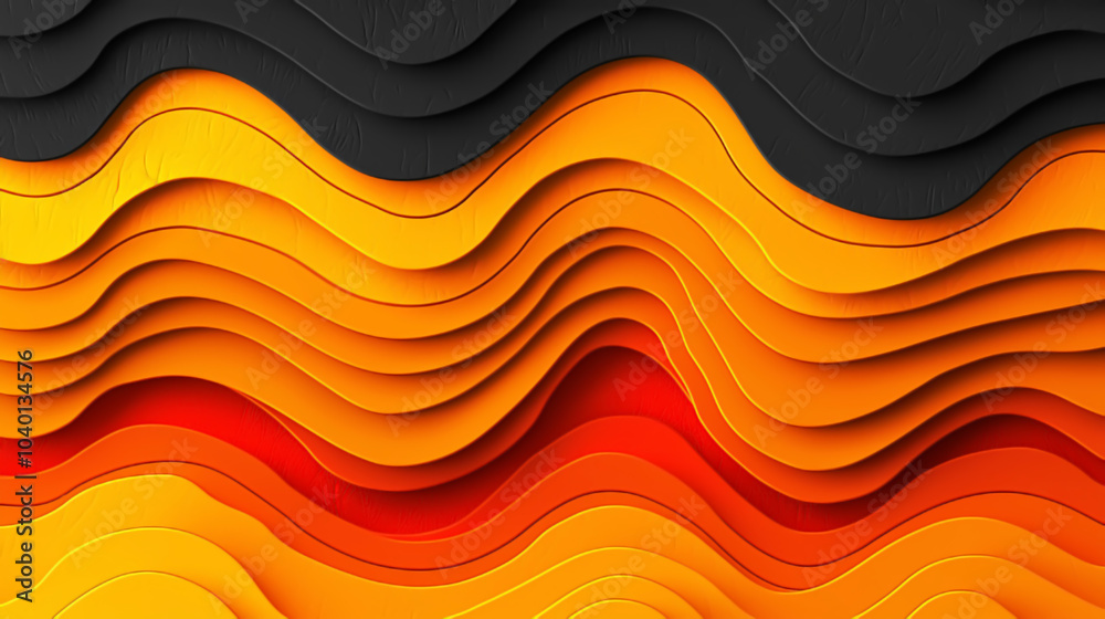 Abstract Layered Waves in Vibrant Orange, Yellow, and Red Tones with Dark Accents Abstract Layered Waves in Vibrant Orange, Yellow, and Red Tones with Dark Accents