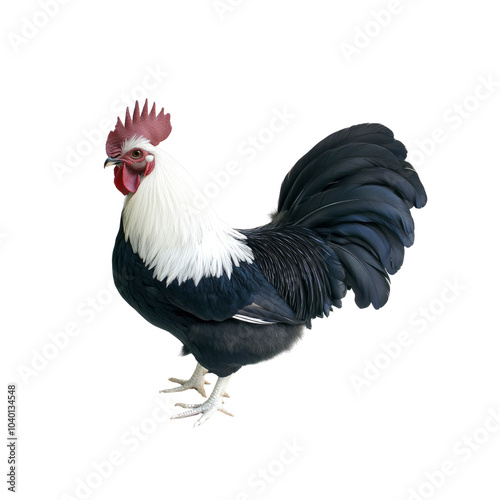 Black and White Rooster with a Red Comb photo