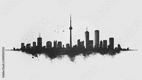 A minimalistic skyline with just a few geometric shapes representing buildings photo