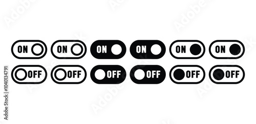 set of switch button on off icon symbol sign vector design black white color simple flat illustration collection isolated